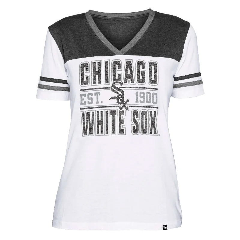 Chicago White Sox New Era Women's V-neck T Shirt - Grey/White