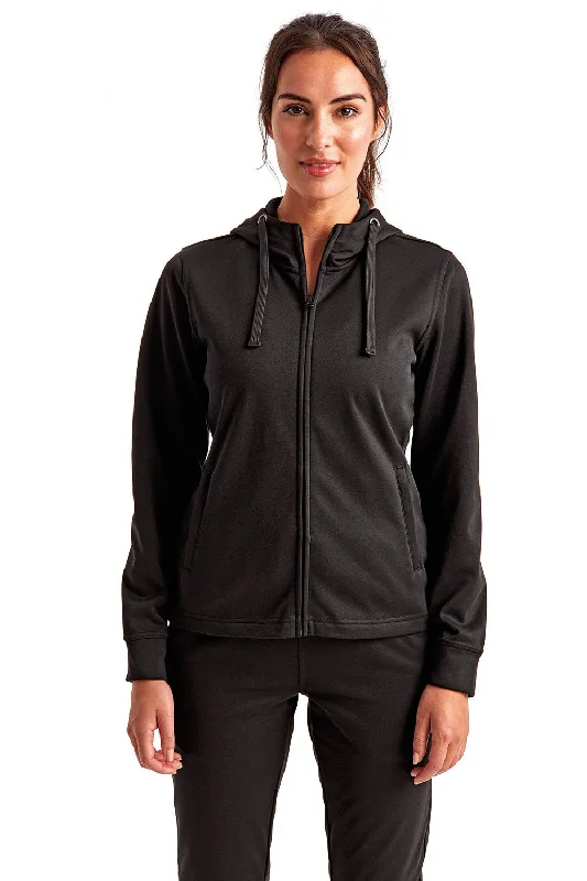 TriDri Womens Moisture Wicking Full Zip Hooded Sweatshirt Hoodie w/ Pockets - Black