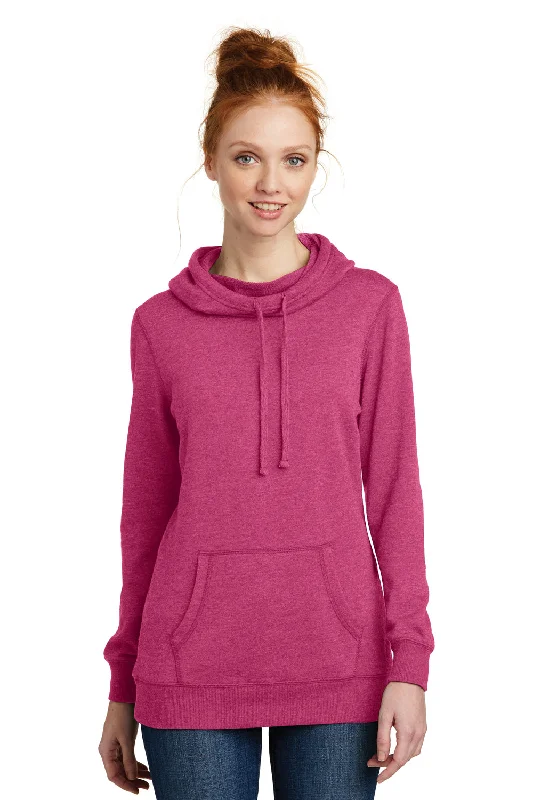 District Womens Fleece Hooded Sweatshirt Hoodie w/ Pouch Pocket - Heather Azalea Pink