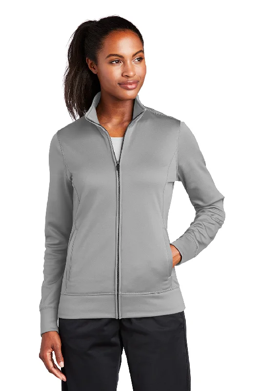 Sport-Tek Womens Sport-Wick Moisture Wicking Fleece Full Zip Sweatshirt w/ Pockets - Silver Grey