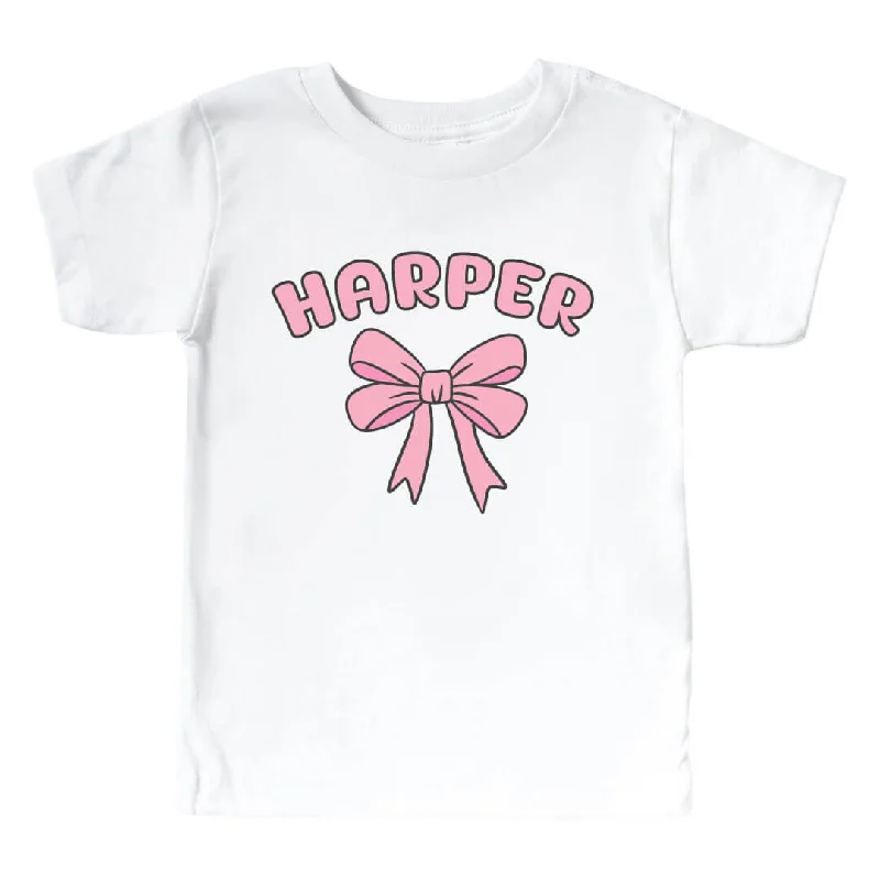 Cheer Bow Personalized Kids Graphic Tee | White