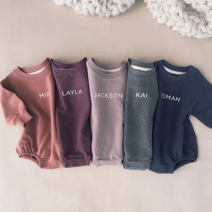 Personalized Sweatshirt Bubble Romper | Moody Solids