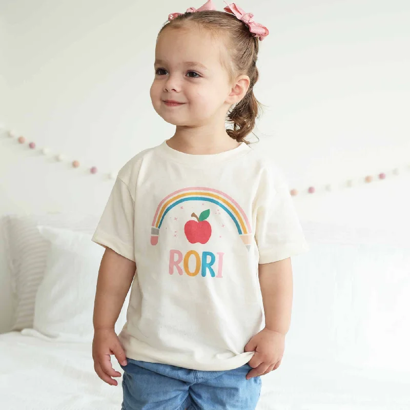 Personalized Pencil Rainbow Kids Graphic Tee | Natural