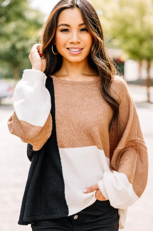 Over The Top Taupe Brown Colorblock Sweater