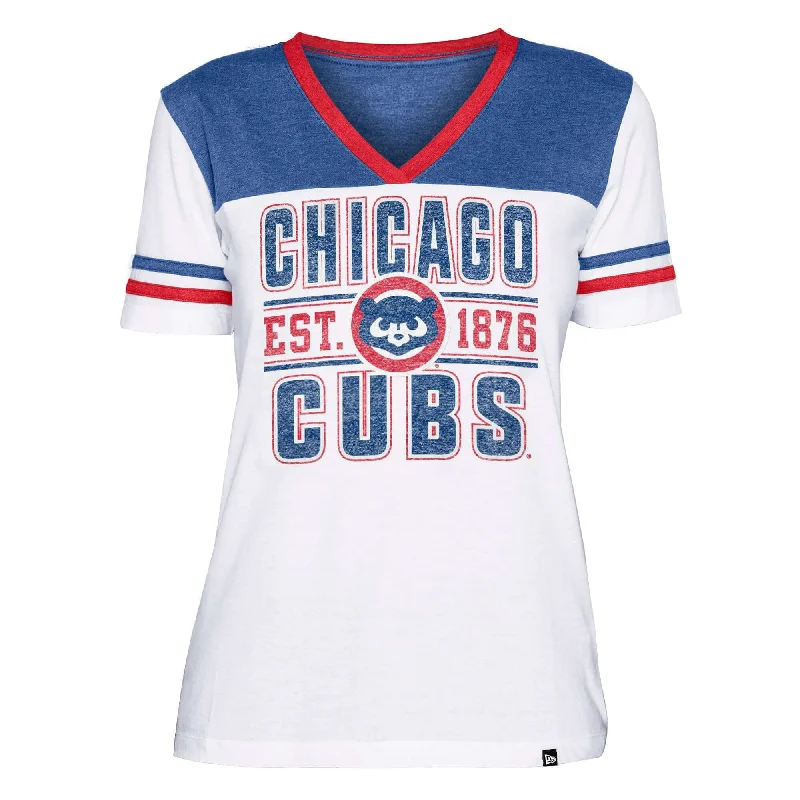 Chicago Cubs New Era Women's V-neck T Shirt - Blue/White