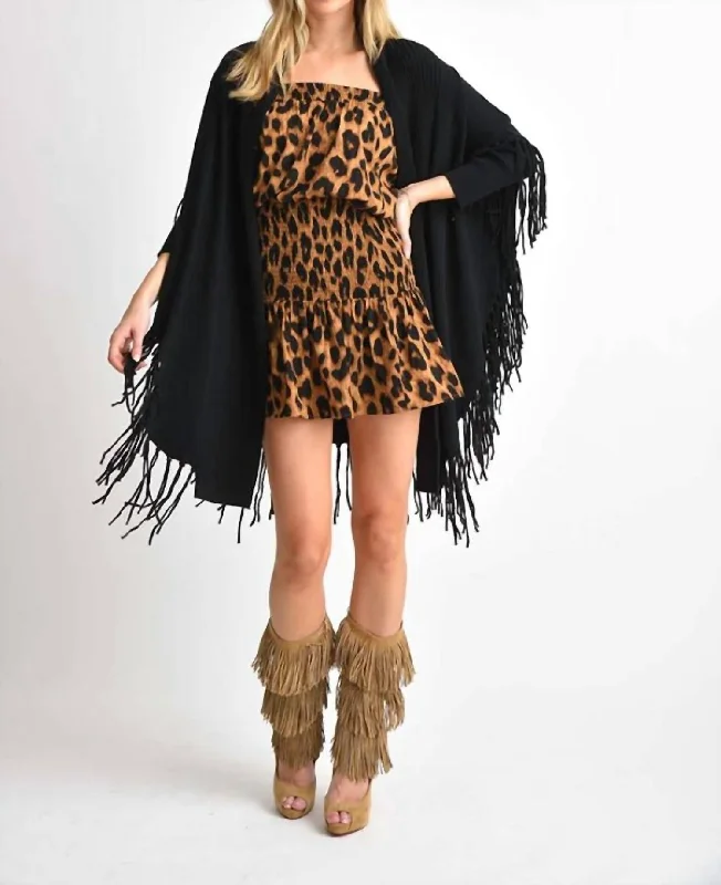 Heaven Draped Cardigan With Fringe Hem In Black