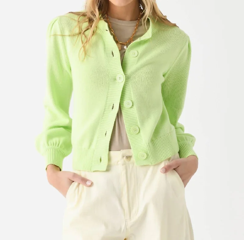 Puff Sleeve Cardigan In Lime