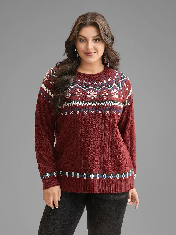 Festive Fair Isle Cable Knit Pullover