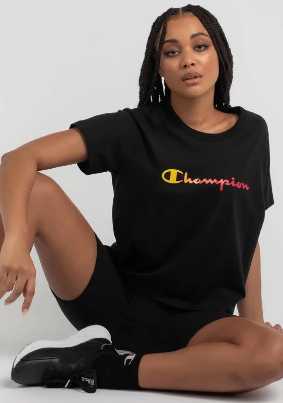 Champion Women's Ombre Script Boxy Tee Black