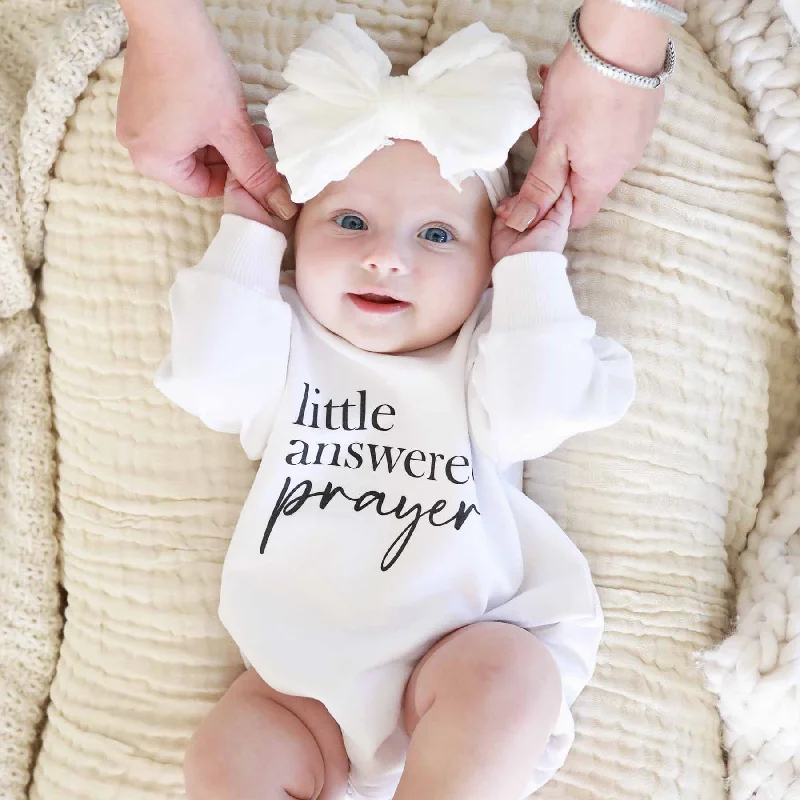 Little Answered Prayer Graphic Sweatshirt Bubble Romper | White