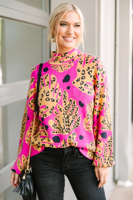 Fate: Dance Around It Fuchsia Pink Mixed Print Sweater