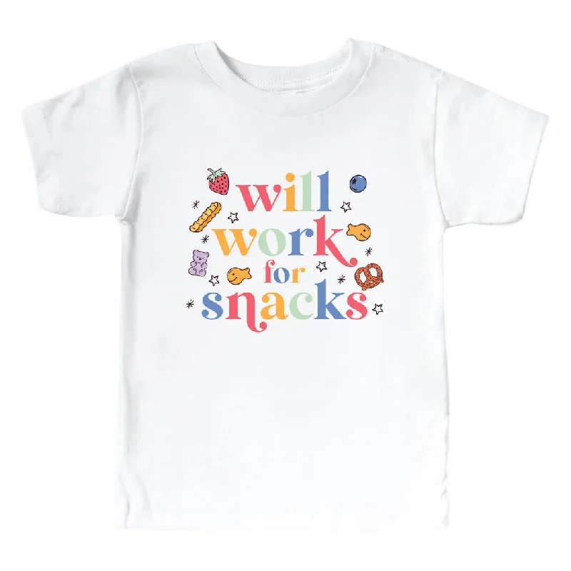 Will Work For Snacks Kids Graphic Tee | White