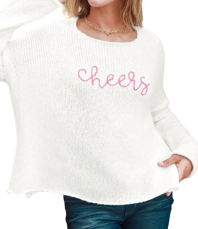 Cheers Embroidered Crew In White