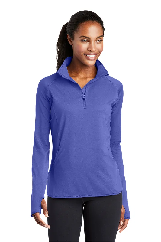 Sport-Tek Womens Sport-Wick Moisture Wicking 1/4 Zip Sweatshirt w/ Pouch Pocket - Iris Purple