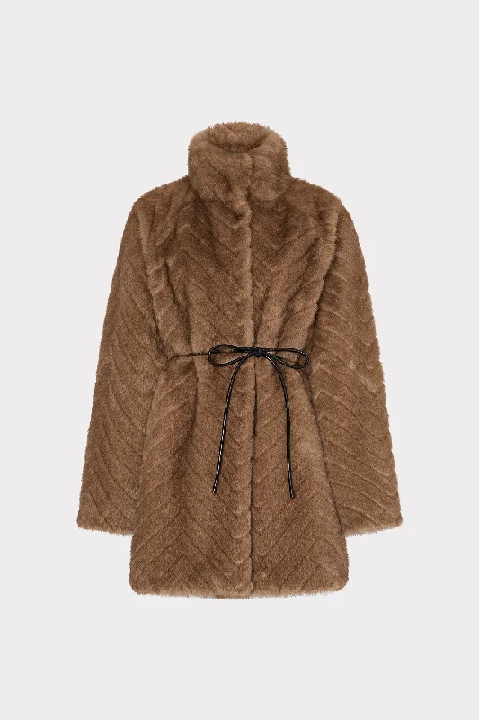 Amia Chevron Faux Fur Coat