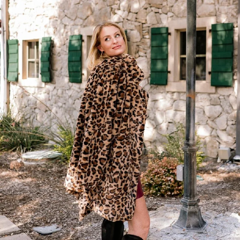 Animal Instinct Notched Collar Leopard Faux Fur Coat