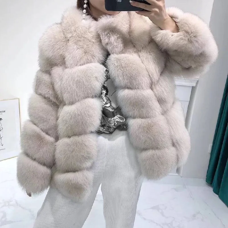 Fox Fur Panel Mid Lenght Fur Coat