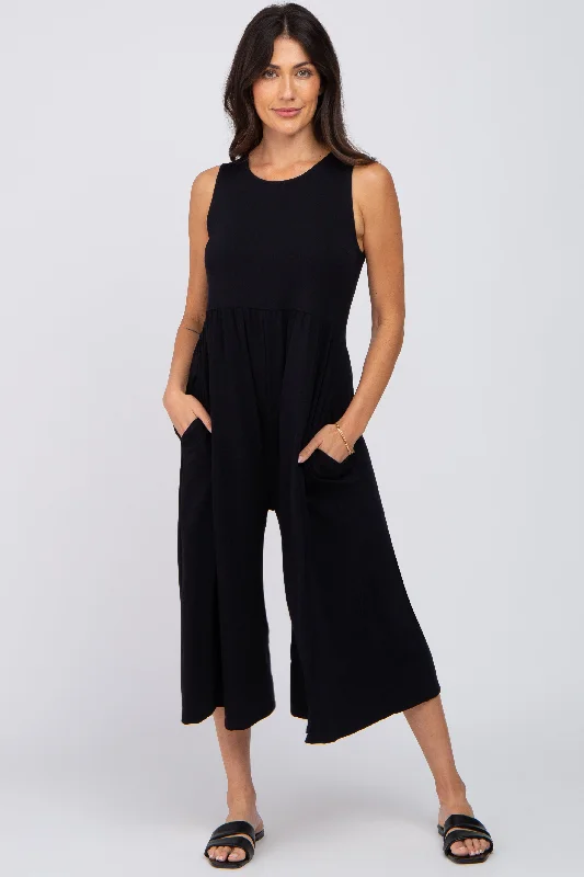 Black Wide Leg Crop Jumpsuit