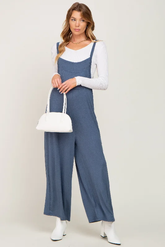 Navy Sleeveless Pocketed Wide Leg Jumpsuit