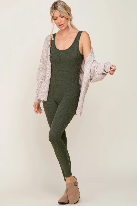 Olive Ribbed Bodycon Jumpsuit