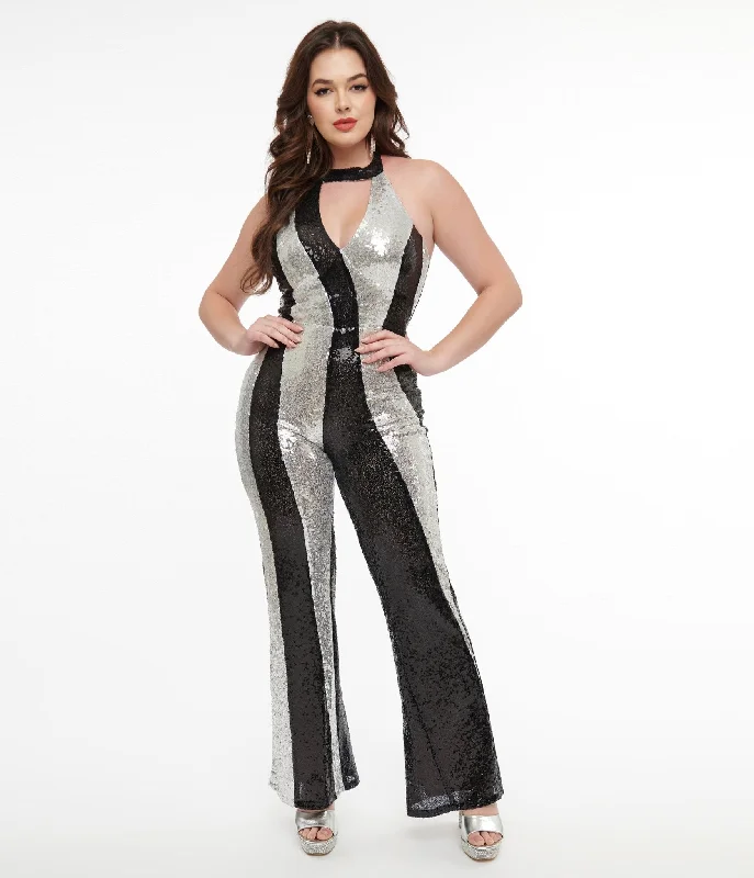 Smak Parlour 1960s Black & Silver Sequin Glamour Goddess Jumpsuit