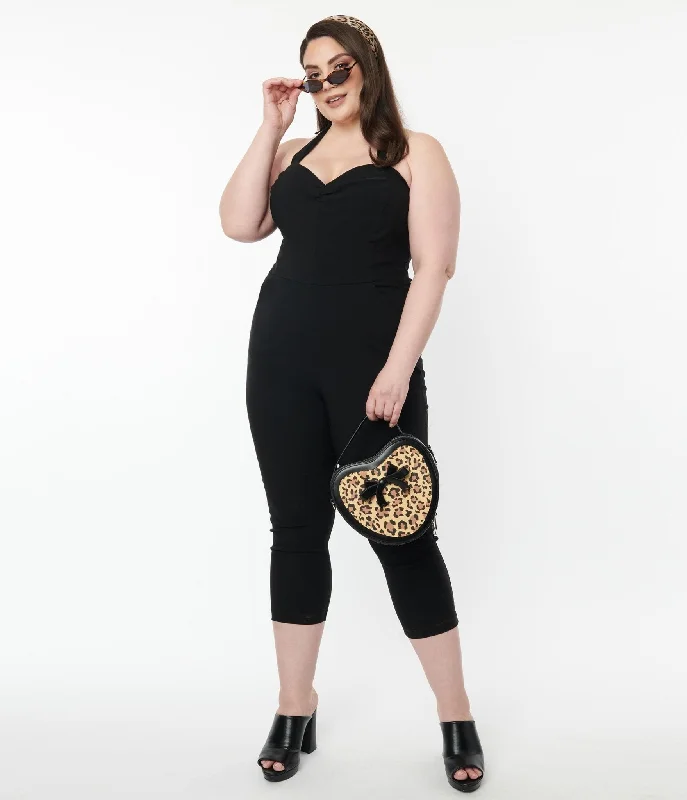 Unique Vintage Plus Size 1950s Black Halter Marcel Jumpsuit