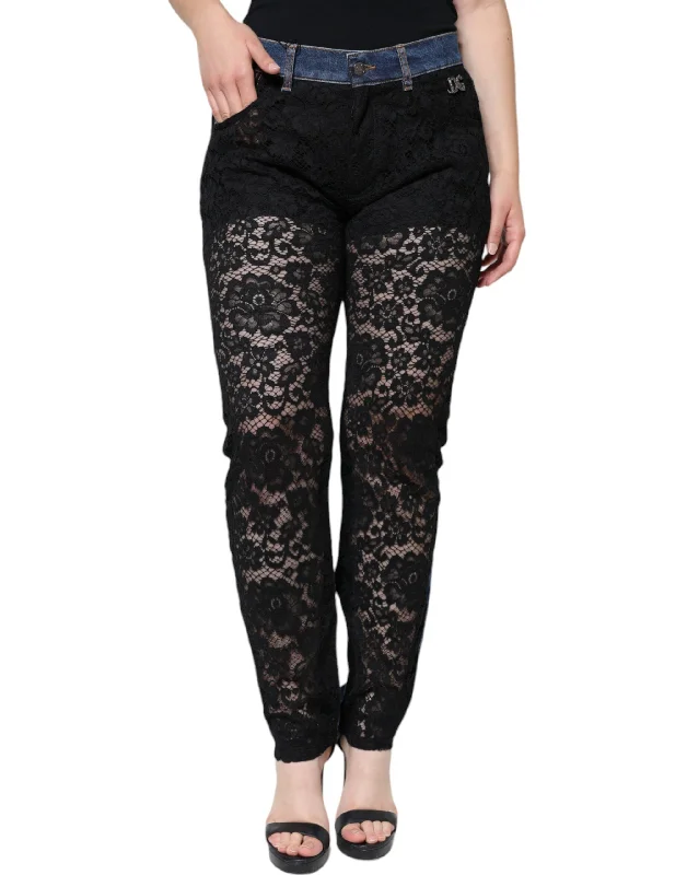 Dolce & Gabbana  Floral Lace Front Skinny blue Women's Jeans